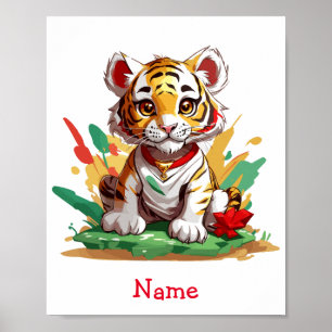 Poster Nom personnalisé du tigre de bébé mou