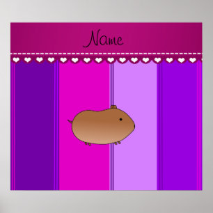 Poster Nom personnalisé hamster violet rayures roses