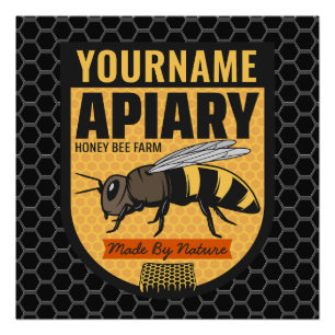 Poster NOM PERSONNALISÉ Honey Bee Apiary Beehives Farm