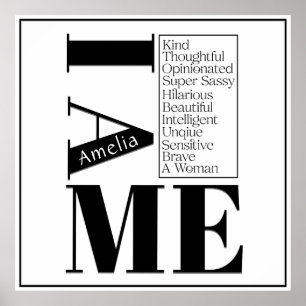 Poster Nom personnalisé I Am Me Femme Emaîtrise Texte noi