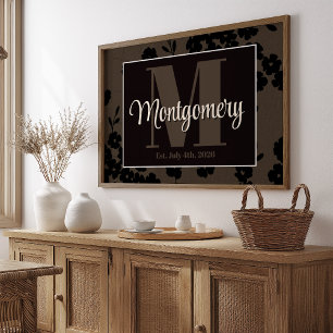 Poster Nom personnalisé Imprimé Noir Marron Floral