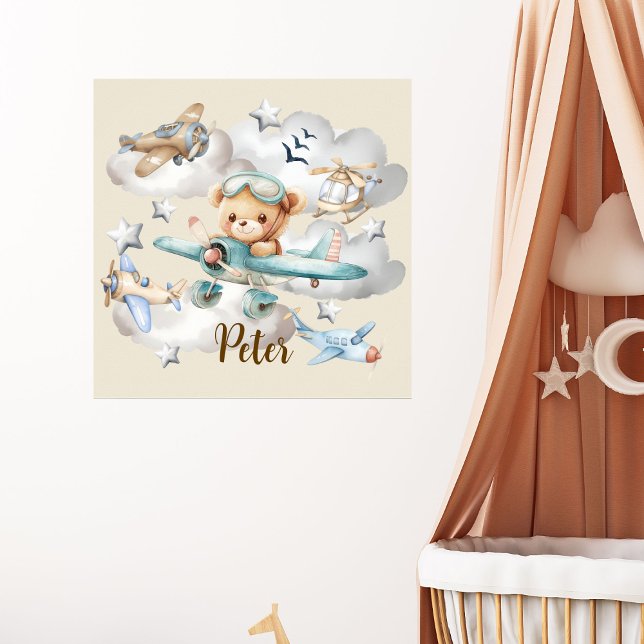 Poster Nom personnalisé Pilote Ours en peluche (Créateur téléchargé)