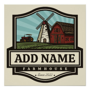 Poster NOM personnalisé Rustic Farmhouse Vieux moulin à v