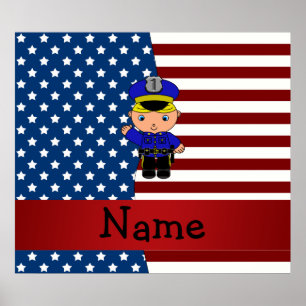 Poster Nom personnel Policier patriotique