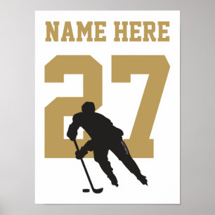 Poster Nombre de joueurs de hockey personnalisés Noir et 