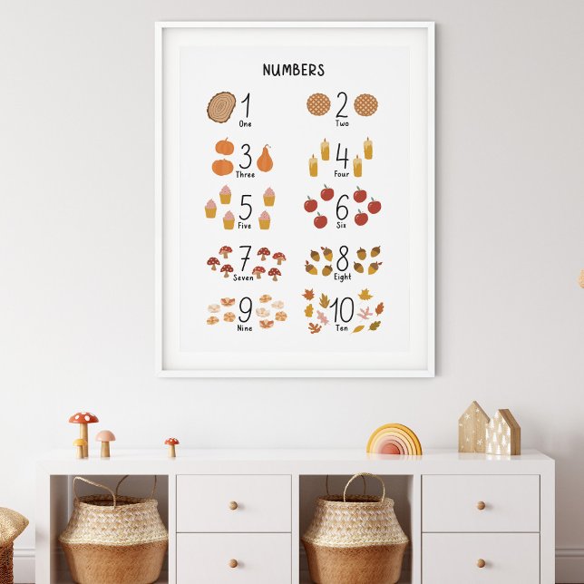 Poster Nombres 1 - 10 en esthétique d'automne pour enfant (In-context, Kids playroom)