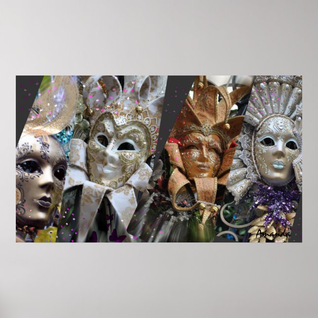 Poster Nombreux visages de Mardi Gras (Devant)