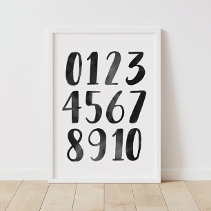 Poster Noms d'aquarelle noire Décor de pépinière éducativ
