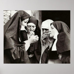 Poster Nonnes fumant une photo vintage