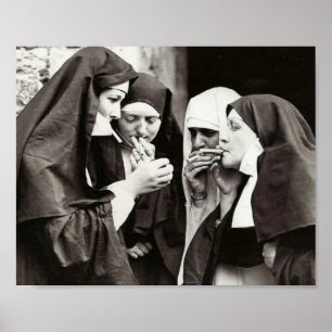 Poster Nonnes fument la photographie vintage 10x8in
