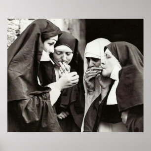 Poster Nonnes fumer photographie vintage