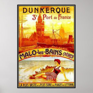 Poster Nord-Pas-de-Calais vintage, Dunkerque, France -