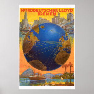 Poster Norddeutscher Lloyd Bremen Allemagne 1920 Vintage