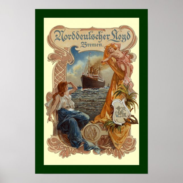 Poster Norddeutscher Lloyd~S.S. Kaiser Wilhelm~Menu Cover (Devant)