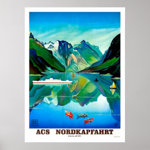 Poster Nordkapp, Norvège, voilier, paysages de montagnes