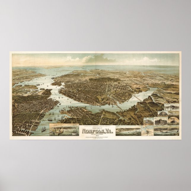 Poster Norfolk birdseye map - 1892 (Wellge) BigMapBlog (Devant)