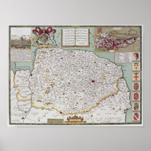 Poster Norfolk, gravé par Jodocus Hondius