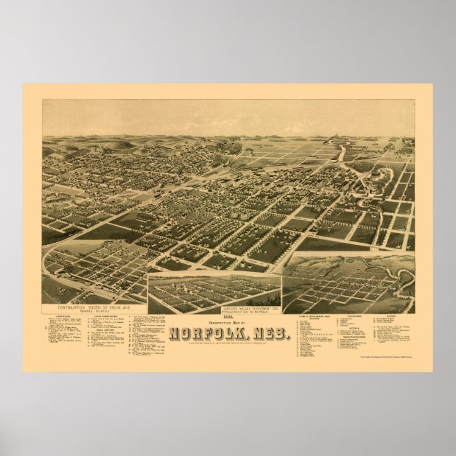 Poster Norfolk, NE Carte panoramique - 1889 (Devant)
