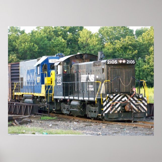 Poster Norfolk Southern SW-1001 2105 & CSX 1537 (Devant)