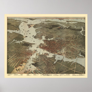 Poster Norfolk, VA Carte panoramique - 1891