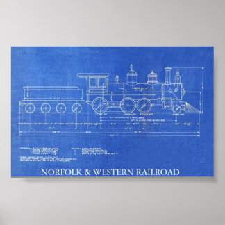 POSTER NORFOLK & WESTERN RAILROAD MOTEUR NO.521
