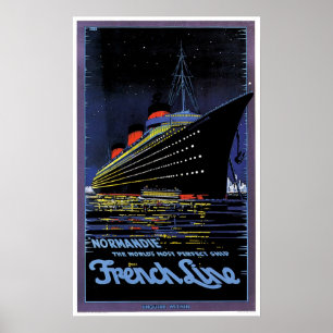 Poster Normandie Ligne Vintage Navire publicitaire