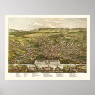 Poster North Adams, MA Carte panoramique - 1881