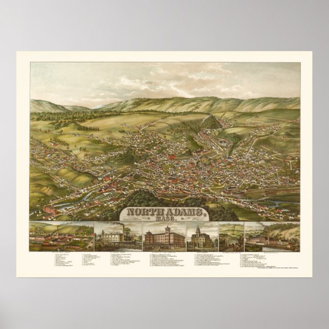 Poster North Adams, MA Carte panoramique - 1881 (Devant)