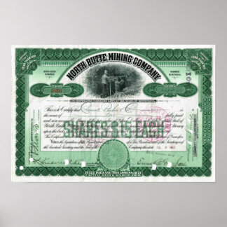 Poster North Butte Mining Company Certificat Stock Poste