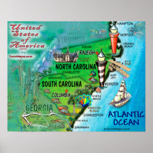 Poster North Carolina South Carolina USA