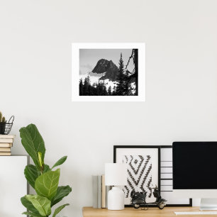 Poster North Cascades Mountain Peak Noir et blanc