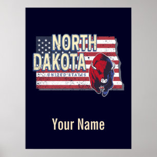 Poster North Dakota State États-Unis Retro Map Vintage