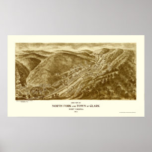 Poster North Fork et Clark, carte panoramique de WV -