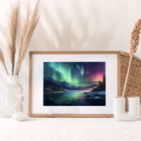 Northern Lights Seascape Mountains Aquarelle