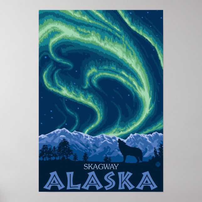 Poster Northern Lights - Skagway, Alaska (Devant)
