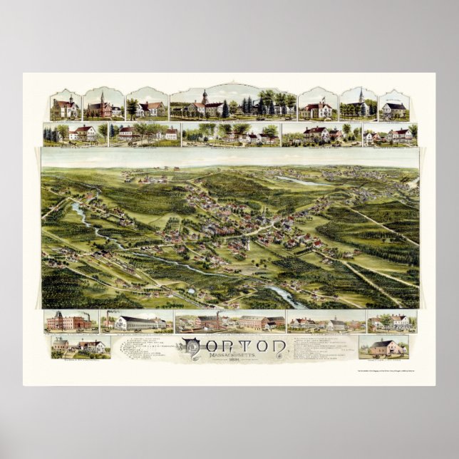 Poster Norton, MA Carte panoramique - 1891 (Devant)
