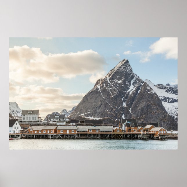 Poster Norvège Lofoten Village de pêche Paysage Photo (Devant)