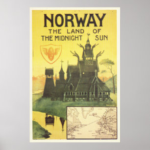 Poster Norvège Pays du soleil de minuit voyage vintage
