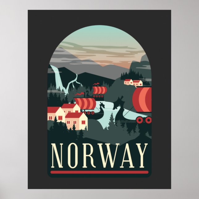 Poster Norvège Paysage Vintage (Devant)