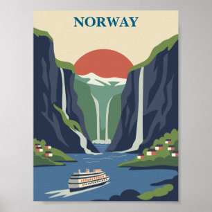 Poster Norvège Scandinavie Europe Fjord Minimaliste Voyag