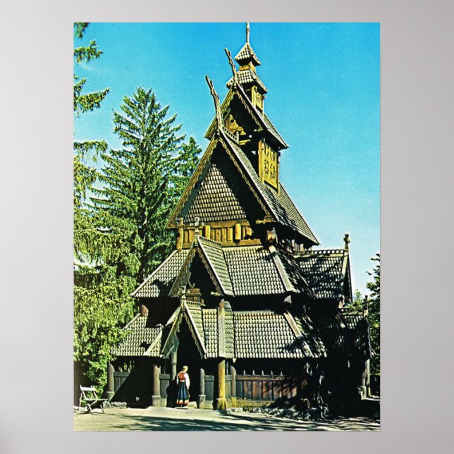 Poster Norvège vintage, Stave Church (Devant)
