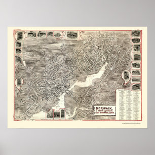 Poster Norwalk, CT Panoramic Map - 1899