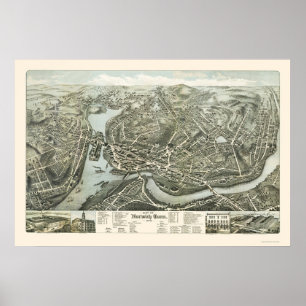 Poster Norwich CT Panoramic Map - 1876