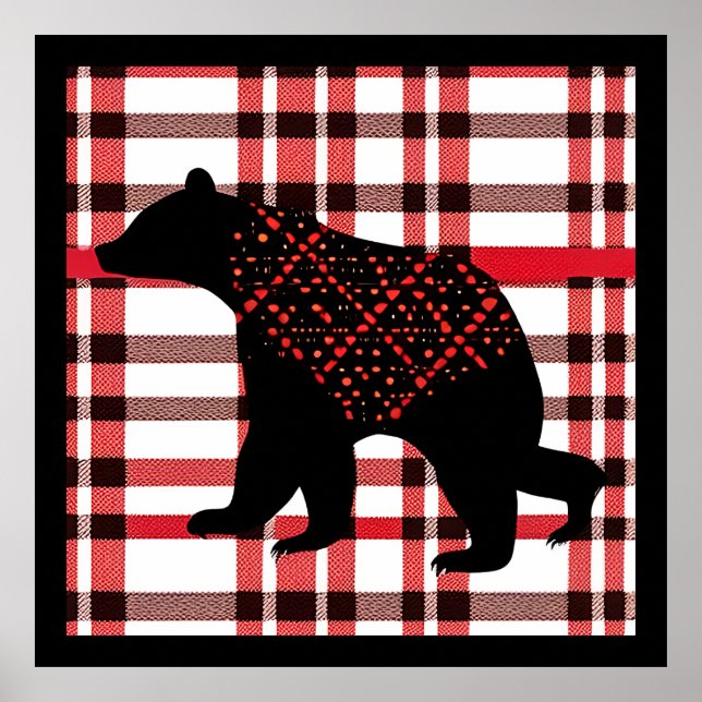 Poster Norwood Rustique Ours Noir Silhouette Sur Plaid (Devant)