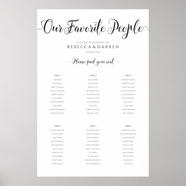 Poster Nos Mariages préférés Sièges Graphique 6 Tableaux (Devant)