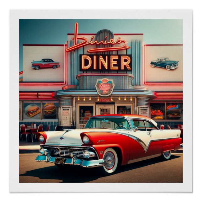 Poster Nostalgia Chevy et Diner (Devant)