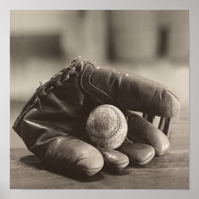 Poster Nostalgie du baseball - Mitt et Baseball (Devant)