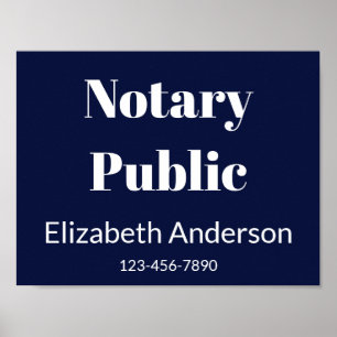 Poster Notaire Public Dark Blue & White Nom Numéro de tél