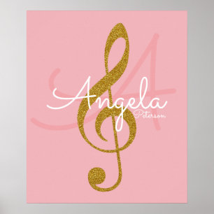 Poster note de musique (clef dorée treble), monogramme