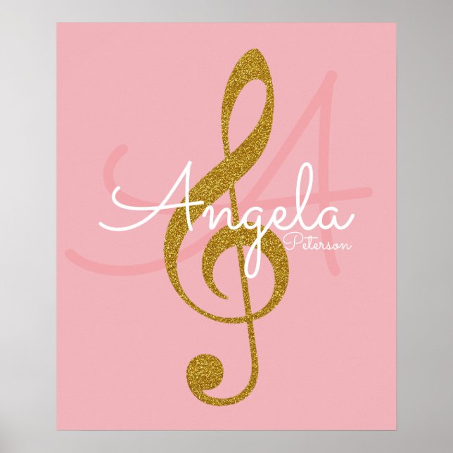 Poster note de musique (clef dorée treble), monogramme (Devant)